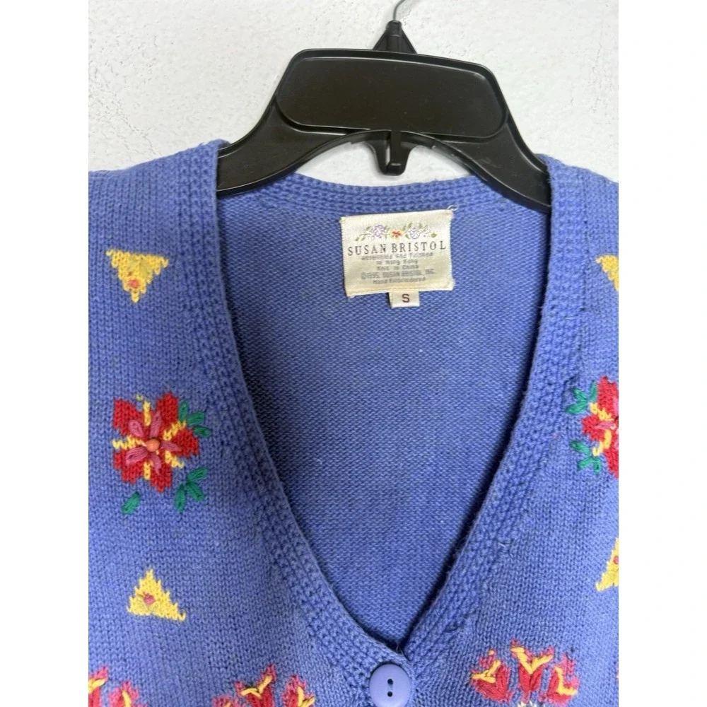 Vintage Susan Bristol Women's S Hand Embroidered Floral Rainbow Vest Teacher